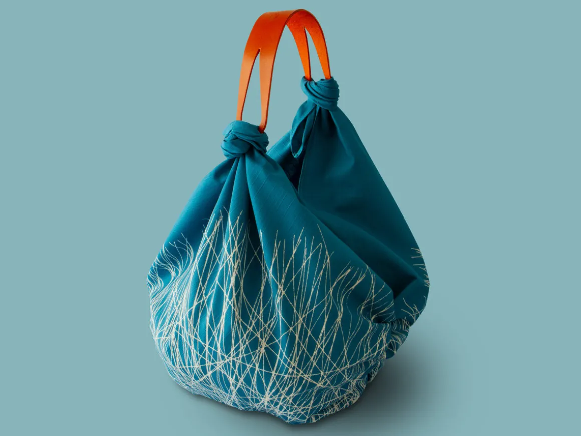 ORYOKI Furoshiki*Baumwolltasche Furoshiki Tsuru, blau, 100 cm
