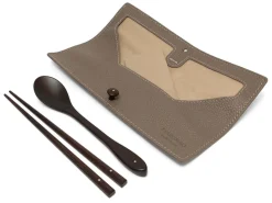 ORYOKI Essstäbchen|Oryoki*Besteck Set mit Essstäbchen, Löffel und Leder-Tasche