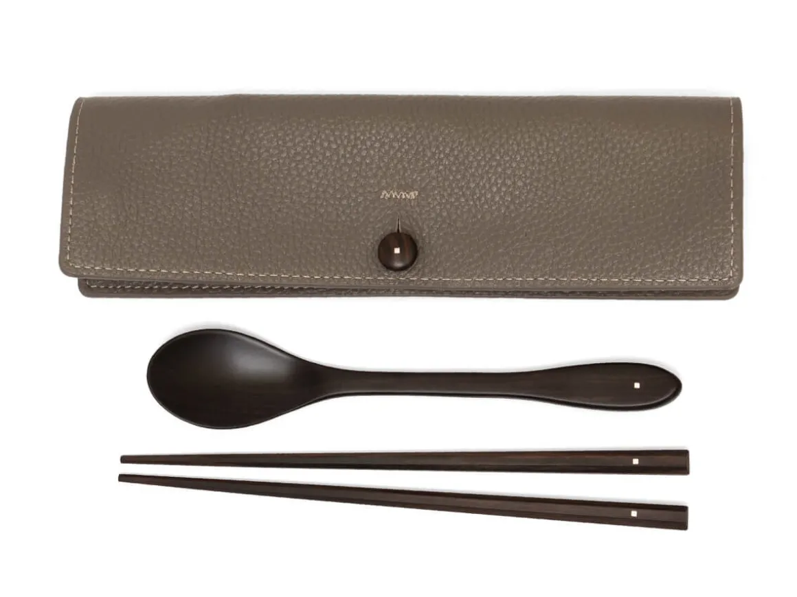 ORYOKI Essstäbchen|Oryoki*Besteck Set mit Essstäbchen, Löffel und Leder-Tasche