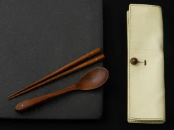 ORYOKI Essstäbchen|Oryoki*Besteck Set mit Essstäbchen, Löffel und Leder-Tasche