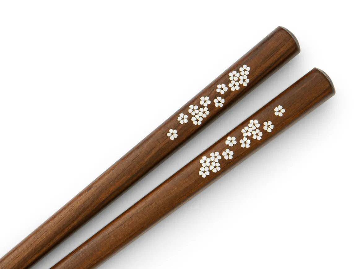 ORYOKI Essstäbchen*Essstäbchen Set mit Ablage Sakura, Granadillo