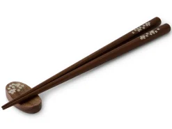 ORYOKI Essstäbchen*Essstäbchen Set mit Ablage Sakura, Granadillo