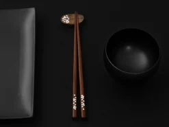 ORYOKI Essstäbchen*Essstäbchen Set mit Ablage Sakura, Granadillo