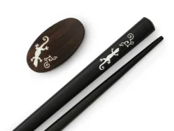 ORYOKI Essstäbchen*Essstäbchen Set mit Ablage "Sanshouo", Ebenholz