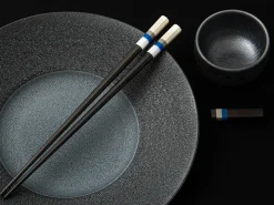 ORYOKI Essstäbchen*Japanische Essstäbchen Aoyama Blue, Ebenholz, mit Ablage