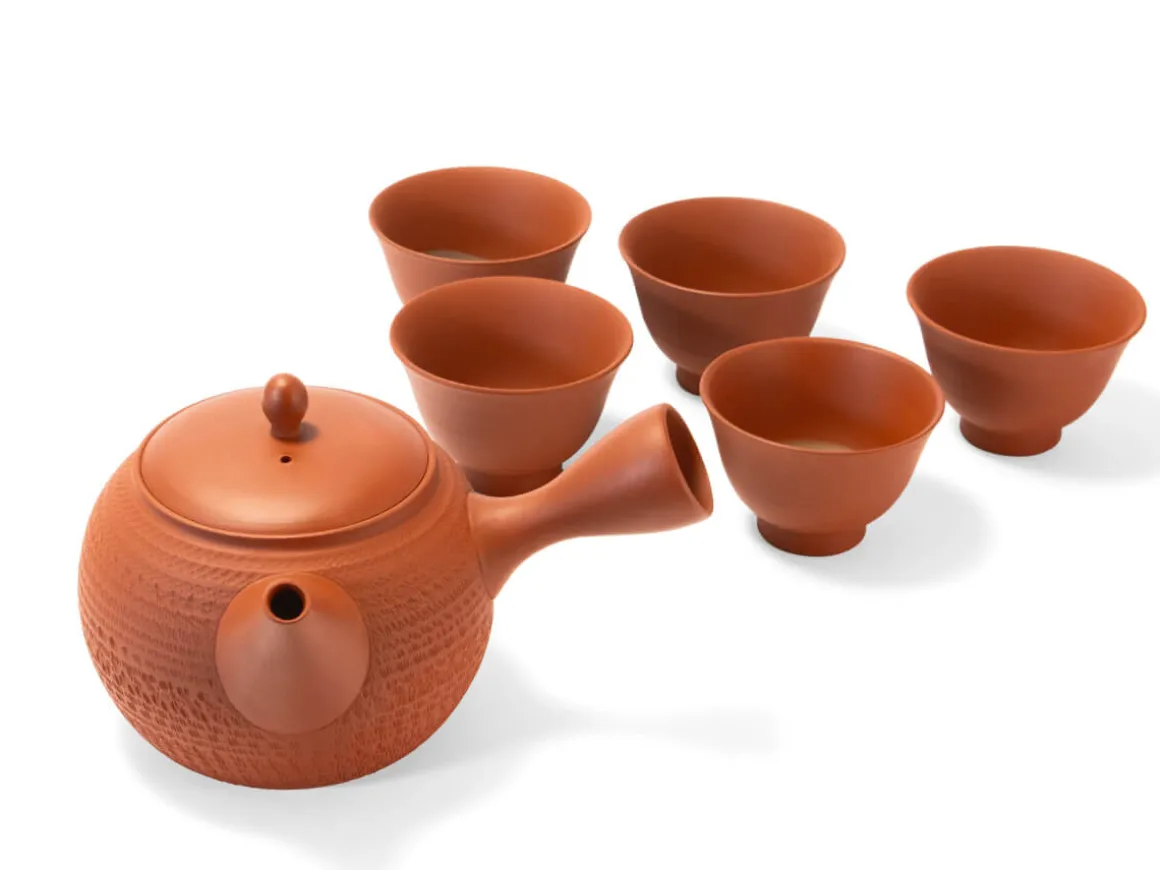ORYOKI Japanische Teekannen|Teegeschirr*Japanisches Teeservice, 6-teilig, Kyusu Tokoname Tobikanna Shu