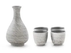 ORYOKI Sake|Japanisches Porzellan*Sake Set Silber, 1 Karaffe, 4 Becher
