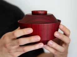 ORYOKI Holzschalen|Lacquerware*Suppenschale mit Deckel Hashi han, Urushi rot