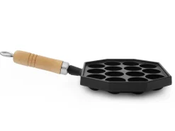 ORYOKI Gusseisenpfannen*Takoyaki Pfanne 14, Holzgriff, IWACHU