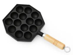 ORYOKI Gusseisenpfannen*Takoyaki Pfanne 14, Holzgriff, IWACHU