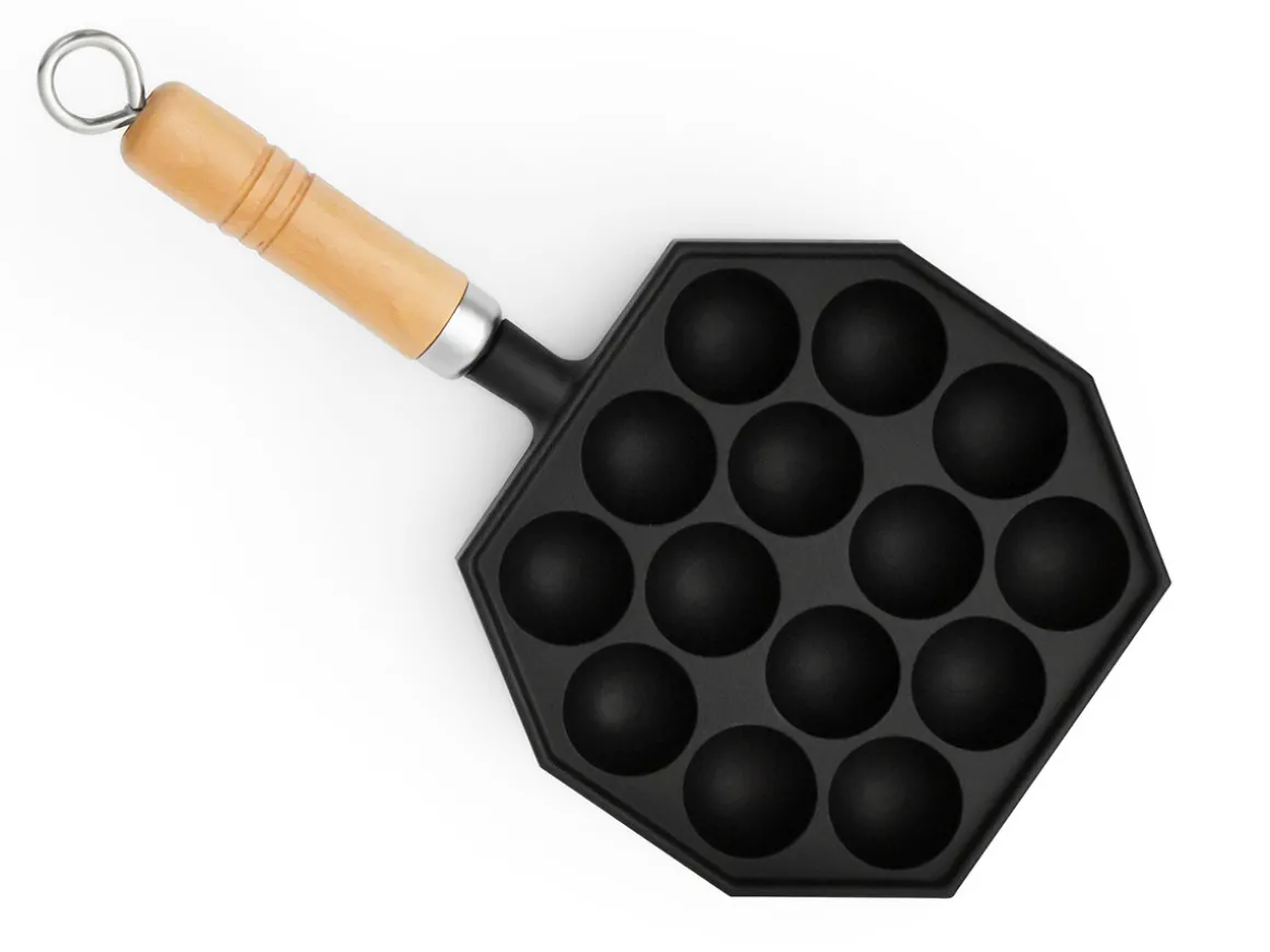 ORYOKI Gusseisenpfannen*Takoyaki Pfanne 14, Holzgriff, IWACHU
