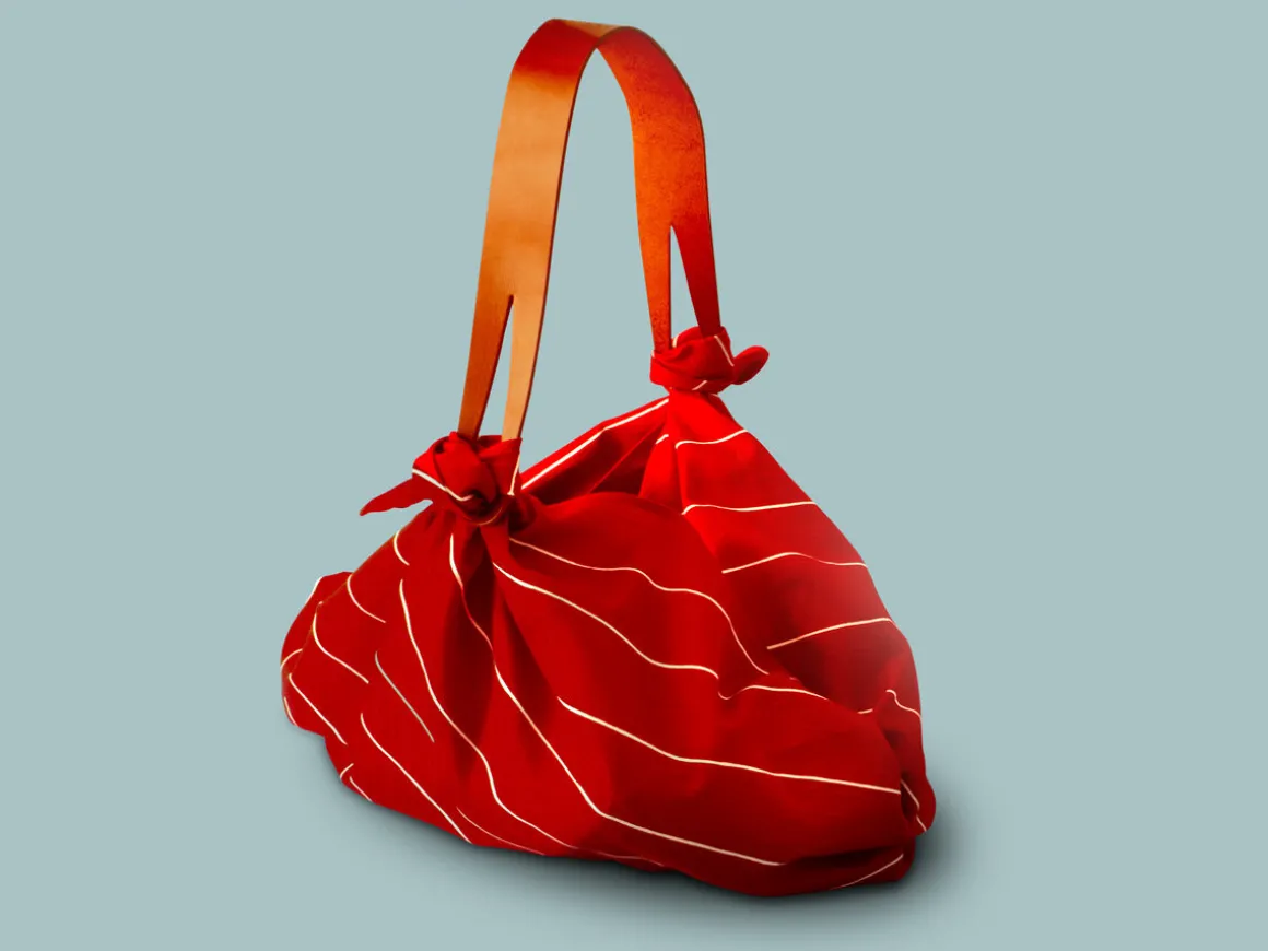 ORYOKI Furoshiki*Umhängetasche Furoshiki Sutoraipu, rot, 70 cm