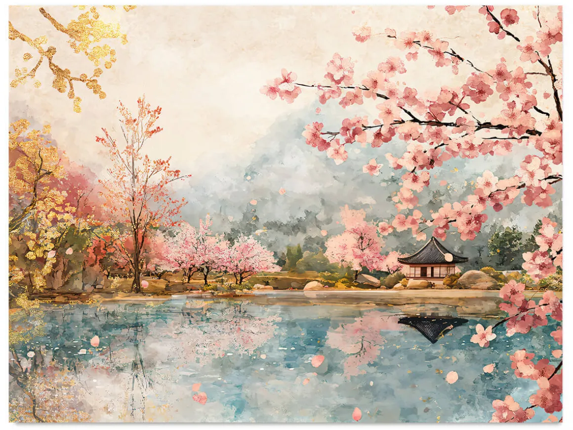 ORYOKI Wandbilder*Wandbild Japanischer Garten Sakura #4, farbig 4:3