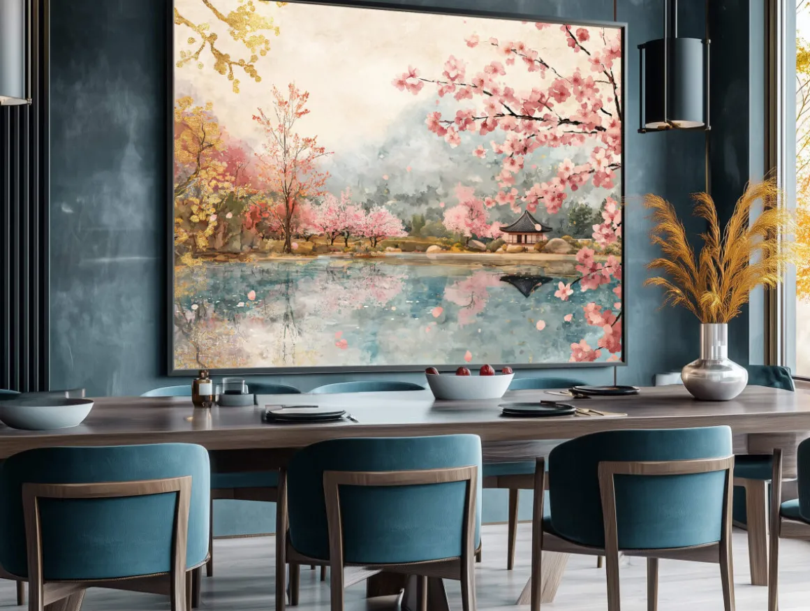 ORYOKI Wandbilder*Wandbild Japanischer Garten Sakura #4, farbig 4:3